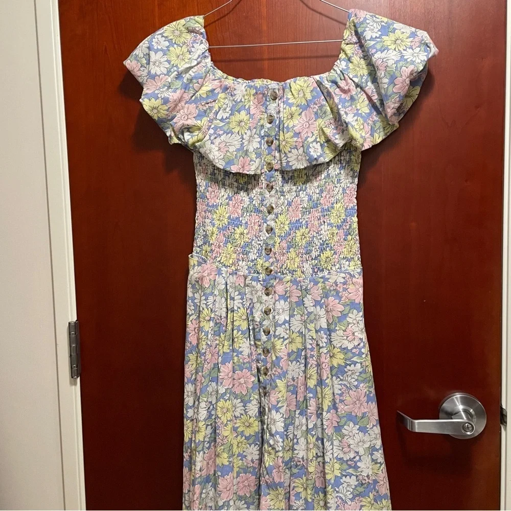 Free People Lewis Smocked Floral Maxi Dress – NWOT Size S Romantic Boho - Picture 4 of 8